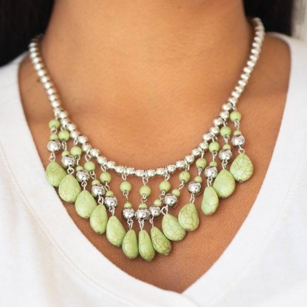 Rural Revival – Green Necklace Earrings Set